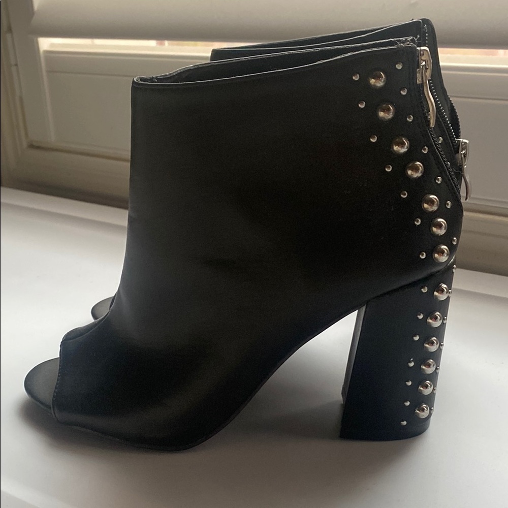 Black Studded Open Toe Ankle Boots